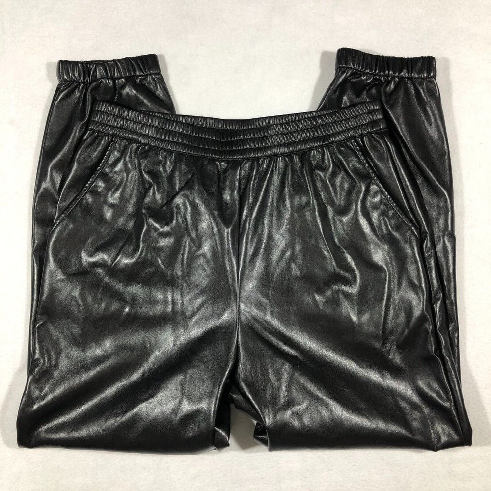 Johnny Was Workshop Pants Womens Medium Vegan Leather Jogger Black $148
